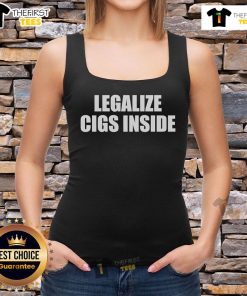 Woman wearing a 'Legalize Cigs' tank top, promoting tobacco legalization with a stylish and casual look.