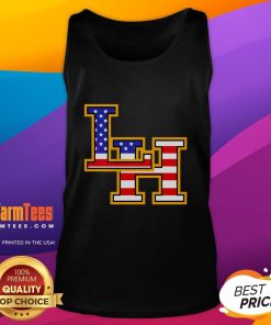 Top Liberty Hill Panthers crown trio USA flag patriotic Fourth of July tank top showcasing vibrant red, white, and blue design.
