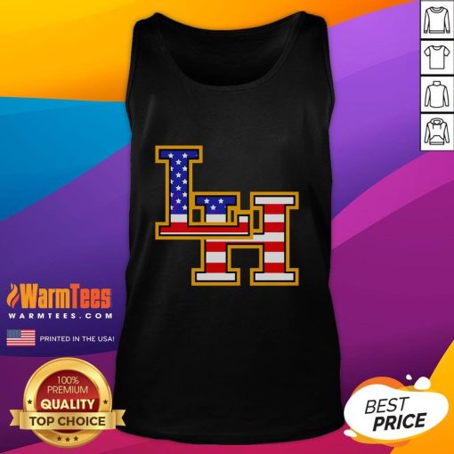 Top Liberty Hill Panthers crown trio USA flag patriotic Fourth of July tank top showcasing vibrant red, white, and blue design.