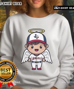 Top Los Angeles Angels Texas Strong mascot cartoon sweatshirt featuring vibrant colors and team logo for fans.