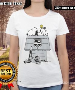 Top Los Angeles Kings NHL Hockey Snoopy Woodstock House Ladies Tee featuring vibrant graphics and comfortable fit.