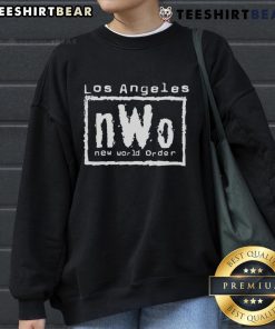 Alt Text: Stylish Top Los Angeles nWo New World Order sweatshirt featuring bold graphics and a comfortable fit, perfect for fans.