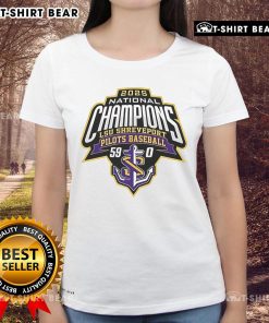 Alt Text: Top LSU Shreveport 2025 National Champions logo on a ladies' tee, showcasing school pride and athletic achievement.