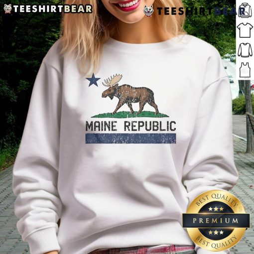 Top Maine Republic Moose Logo Sweatshirt featuring a bold moose graphic on a cozy fabric, perfect for outdoor enthusiasts.