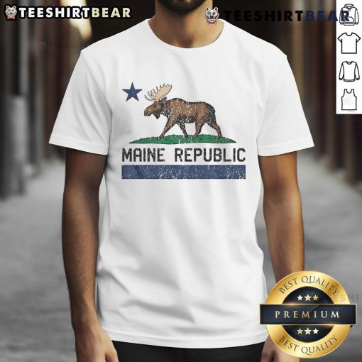 Top Maine Republic Moose Logo T-Shirt featuring a bold moose graphic, perfect for wildlife enthusiasts and Maine lovers.