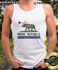 Top Maine Republic Moose Logo Tank Top featuring a bold moose graphic, perfect for outdoor enthusiasts.