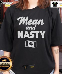 Top Mean and Nasty Canada Flag Ladies Tee featuring a bold design, perfect for patriotic womens fashion.