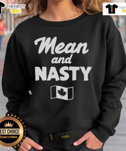 Top Mean and Nasty Canada Flag Sweatshirt featuring a bold design, perfect for stylish Canadians and flag enthusiasts.