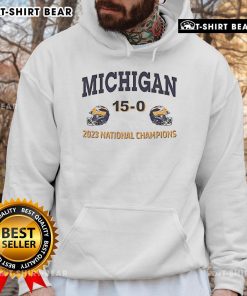 Alt Text: 2023 Michigan Wolverines National Champions hoodie featuring bold logo and vibrant colors, perfect for fans.