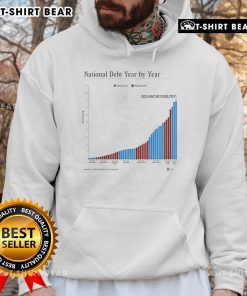 Top National Debt Year By Year Hoodie featuring a graphic chart illustrating national debt trends over the years.