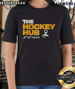 Alt Text: Top NESN The Hockey Hub logo on a stylish ladies tee, perfect for hockey fans and casual wear.