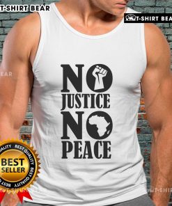 Fashionable 'No Justice No Peace Africa' tank top featuring bold graphics, perfect for activism and casual wear.