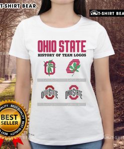 Ohio State history of team logos ladies tee featuring iconic designs and vibrant colors for fans and collectors.