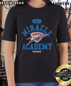 Alt Text: Oklahoma City Thunder Miracle Academy ladies' tee featuring team colors and logo, perfect for NBA fans.
