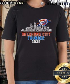 Top Oklahoma City Thunder skyline tee celebrating 2025 Western Conference Champions for ladies, stylish and sporty.