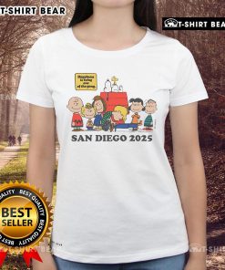 Top Peanuts Happiness is Being One of the Gang San Diego 2025 ladies tee featuring vibrant graphics and a stylish design.