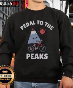 Cozy Top Pedal to the Peaks sweatshirt showcasing a mountain graphic, perfect for outdoor enthusiasts and casual wear.