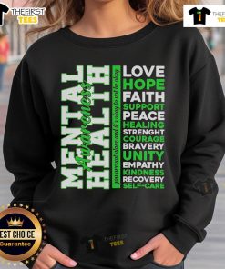 Classic sweatshirt featuring top positive green words promoting mental health awareness for a stylish, uplifting look.