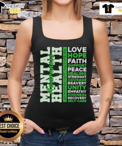 Classic tank top featuring top positive green words for Mental Health Awareness.