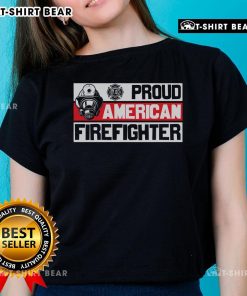 Top Proud American Firefighter Ladies Tee featuring a bold graphic and comfortable fit for female firefighters.