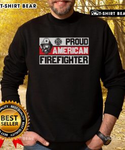 Alt Text: Proud American firefighter sweatshirt featuring bold graphics and a comfortable fit, perfect for honoring heroes.