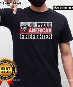 Alt Text: Top Proud American Firefighter T-Shirt featuring bold graphics and patriotic colors, perfect for honoring firefighters.