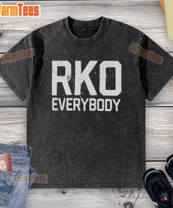Alt Text: Top Randy Orton RKO Everybody washed T-shirt featuring bold graphics and vibrant colors for wrestling fans.
