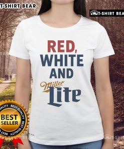 Top Red White and Miller Lite 4th of July Ladies Tee featuring festive design for Independence Day celebrations.