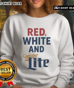 Top Red White and Miller Lite 4th of July sweatshirt featuring patriotic design for festive summer celebrations.