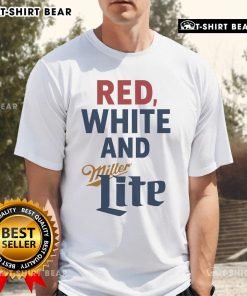 Alt Text: Top red, white, and Miller Lite 4th of July T-shirt featuring patriotic design for festive celebrations.