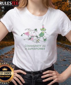 Alt Text: Top Refugee Week X Moomin Community Ladies Tee featuring vibrant design celebrating community and support.