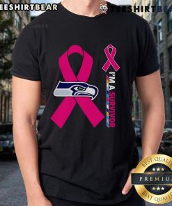 Top Seattle Seahawks X Cancer Awareness 'I'M A Survivor' T-Shirt featuring team colors and supportive message for cancer survivors.