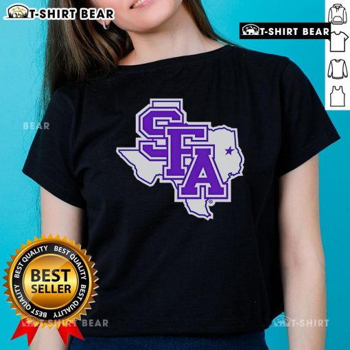 Top SFA Primary Logo on a Texas Ladies Tee, showcasing school spirit and style for fans and alumni.