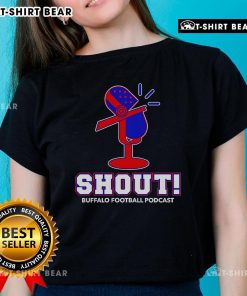 Top Shout Buffalo Football Podcast Ladies Tee in vibrant colors, perfect for fans of the Buffalo Bills and football apparel.