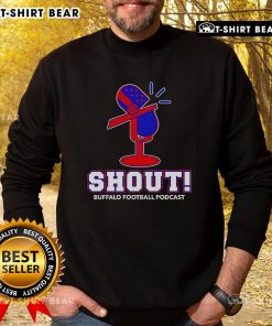 Cozy Top Shout Buffalo Football Podcast sweatshirt in vibrant team colors, perfect for fans and podcast enthusiasts.