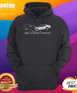 Top sign crushes motorist wearing an inside-out hoodie, highlighting the dangers of distracted driving.