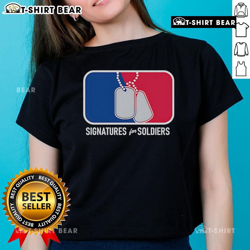 Top Signatures For Soldiers Dog Tags Ladies Tee Stylish ladies tee featuring top signatures for soldiers dog tags, perfect for military pride and casual wear.