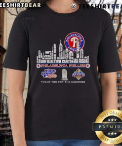 Philadelphia Phillies World Series Ladies Tee featuring a skyline design, celebrating unforgettable memories.
