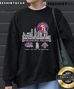 Philadelphia Phillies World Series sweatshirt featuring 'Thank You For The Memories' and skyline design.