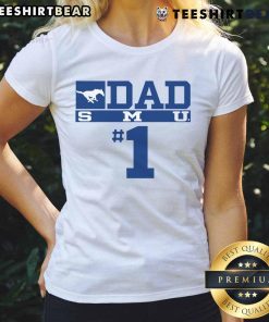 Alt Text: Top SMU Mustangs No. 1 Dad Ladies Tee featuring team colors and logo, perfect for proud Mustang fans.