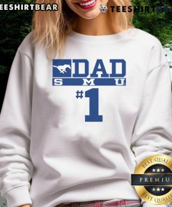Alt Text: Top SMU Mustangs No. 1 Dad sweatshirt in navy blue, perfect gift for proud fathers and SMU fans.
