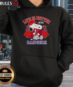 Alt Text: Cozy Top Snoopy Life Is Better With Rangers Hoodie featuring iconic Snoopy design for fans and cozy comfort.