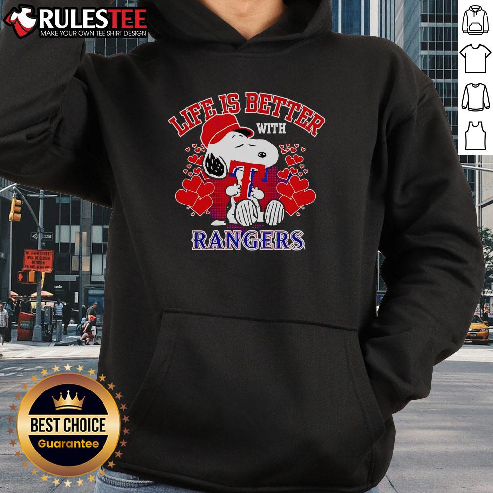 Top Snoopy Life Is Better With Rangers Hoodie Alt Text: Cozy Top Snoopy Life Is Better With Rangers Hoodie featuring iconic Snoopy design for fans and cozy comfort.