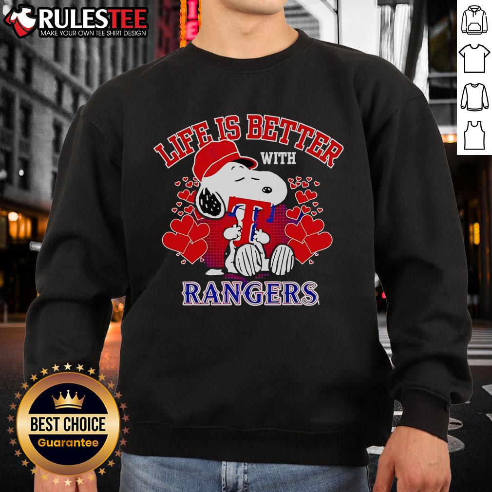 Top Snoopy Life Is Better With Rangers Sweatshirt Alt Text: Cozy 'Life Is Better With Rangers' sweatshirt featuring Snoopy design, perfect for fans and casual wear.