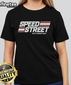 Conor Daly's Top Speed Street Ladies Tee showcasing vibrant design and motorsport style, perfect for racing fans.