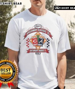 Top Speedway Classic 2025 MLB Reds vs Braves game day T-shirt featuring vibrant team logos and stylish design.