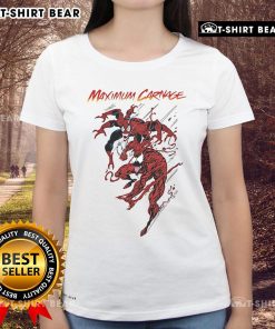 Stylish Top Spiderman and Venom Maximum Carnage Ladies Tee featuring vibrant graphics and a comfortable fit for fans.