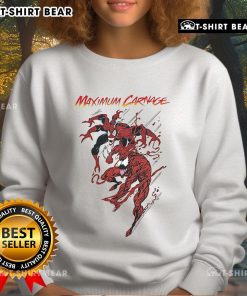 Alt Text: Top Spiderman and Venom Maximum Carnage sweatshirt featuring vibrant graphic design and comfortable fit for fans.