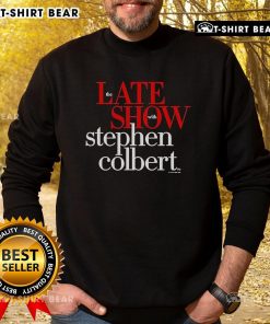Cozy sweatshirt featuring 'The Late Show with Stephen Colbert' logo, perfect for fans of late-night comedy.
