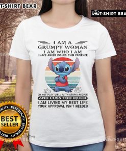 Grumpy woman t-shirt featuring the phrase 'I Am Who I Am - I Have Anger Issues' on a stylish ladies tee.